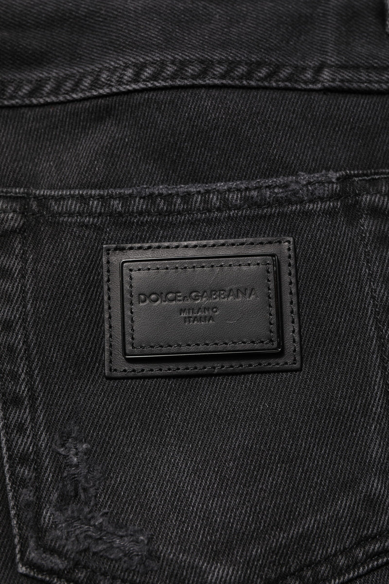 Dolce & Gabbana Black Cotton Logo Plaque Skinny Denim Jeans