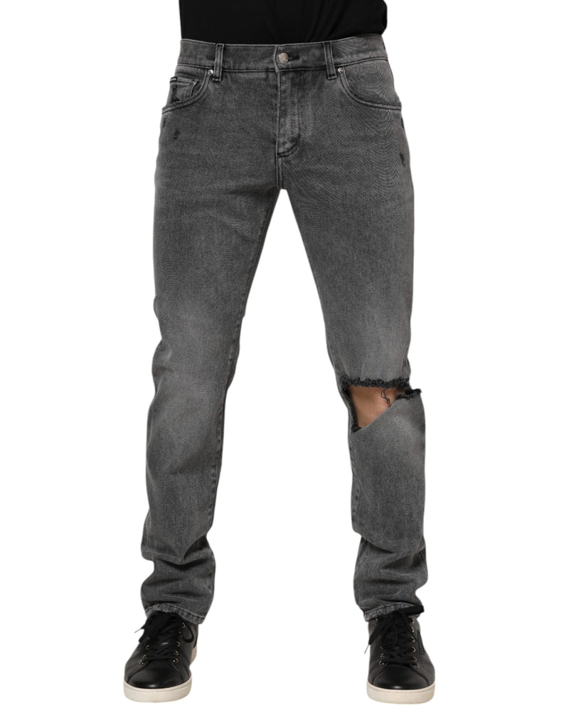 Dolce &amp; Gabbana grijze katoenen jeans met logo-plaatje