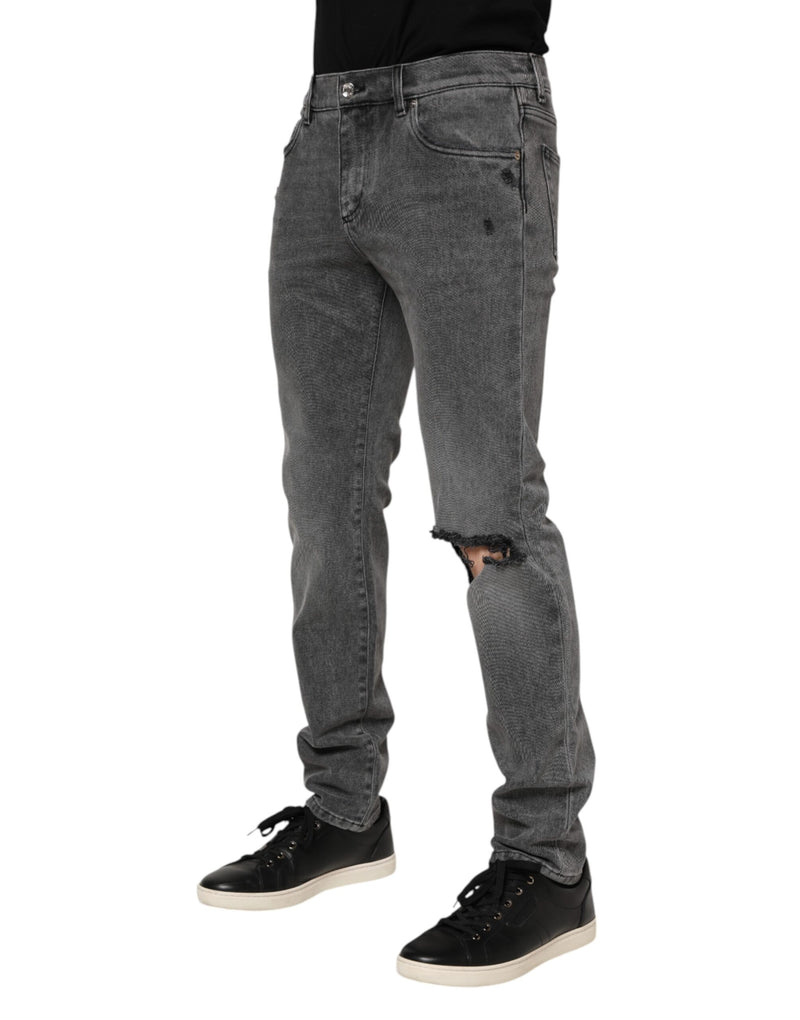Dolce &amp; Gabbana grijze katoenen jeans met logo-plaatje