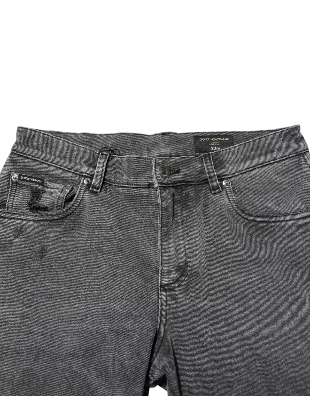 Jeans en jean gris en coton avec plaque logo Dolce &amp; Gabbana