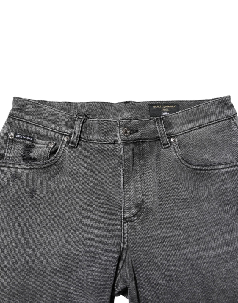 Dolce &amp; Gabbana grijze katoenen jeans met logo-plaatje