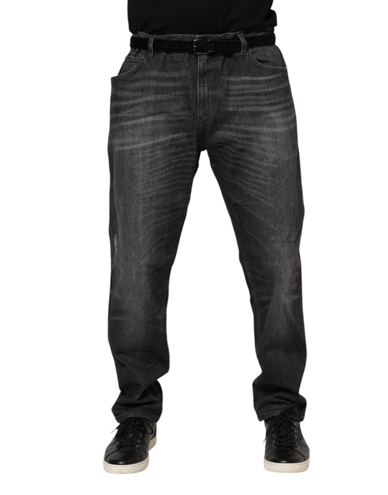 Dolce &amp; Gabbana grijze, gewassen katoenen, losvallende denim jeans