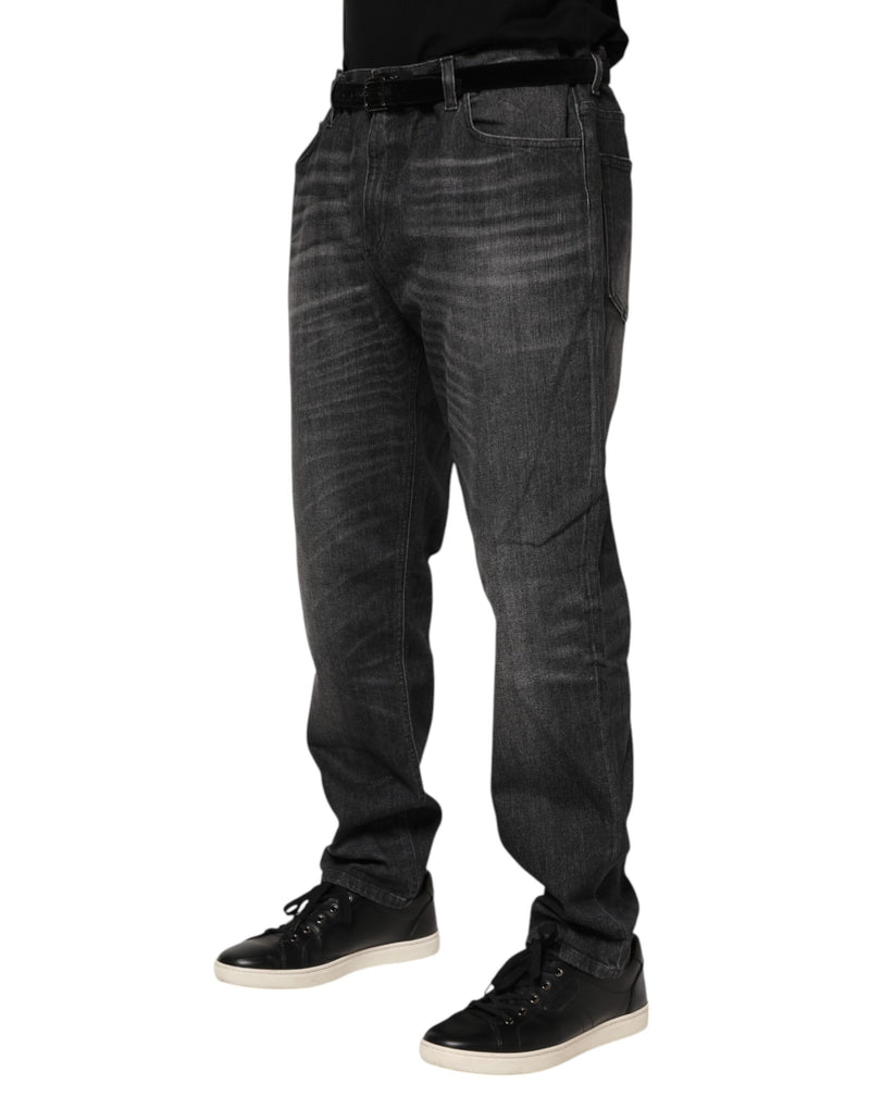 Dolce &amp; Gabbana grijze, gewassen katoenen, losvallende denim jeans