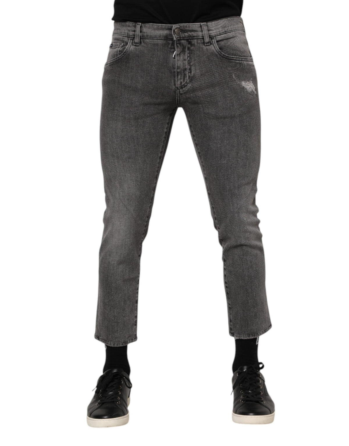 Jean en jean gris pour homme Dolce &amp; Gabbana avec plaque logo en coton