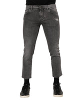 Jean en jean gris pour homme Dolce &amp; Gabbana avec plaque logo en coton