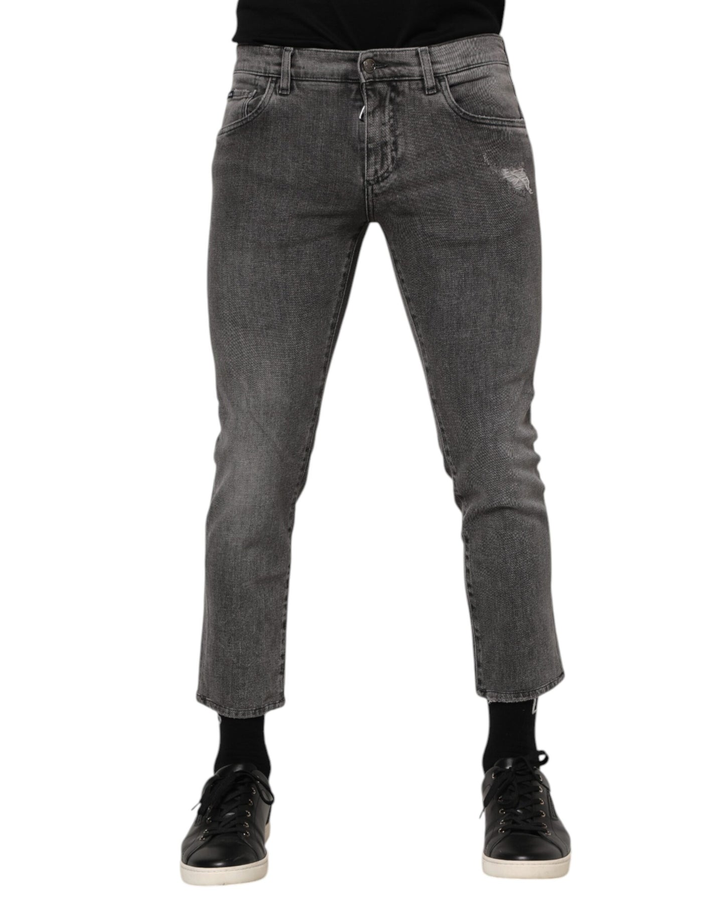 Jean en jean gris pour homme Dolce &amp; Gabbana avec plaque logo en coton