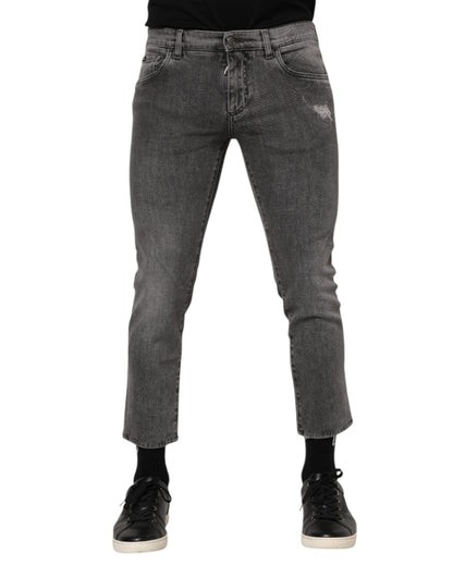Jean en jean gris pour homme Dolce &amp; Gabbana avec plaque logo en coton