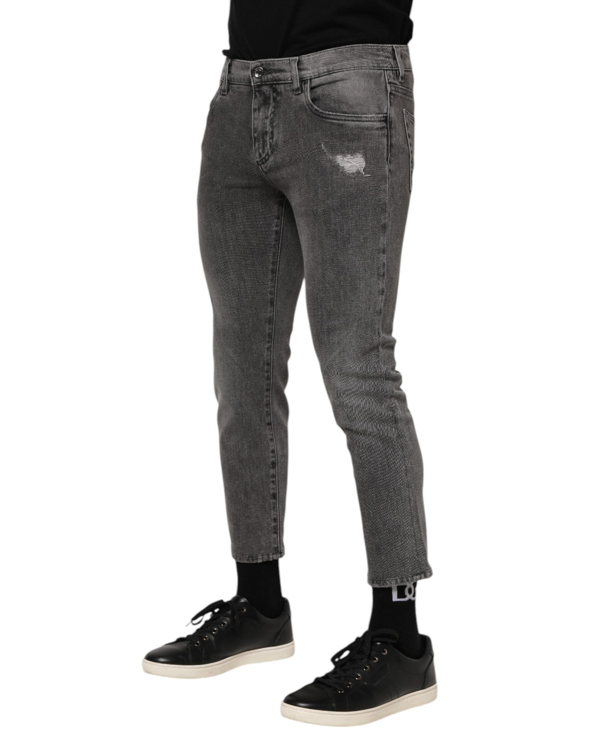 Jean en jean gris pour homme Dolce &amp; Gabbana avec plaque logo en coton