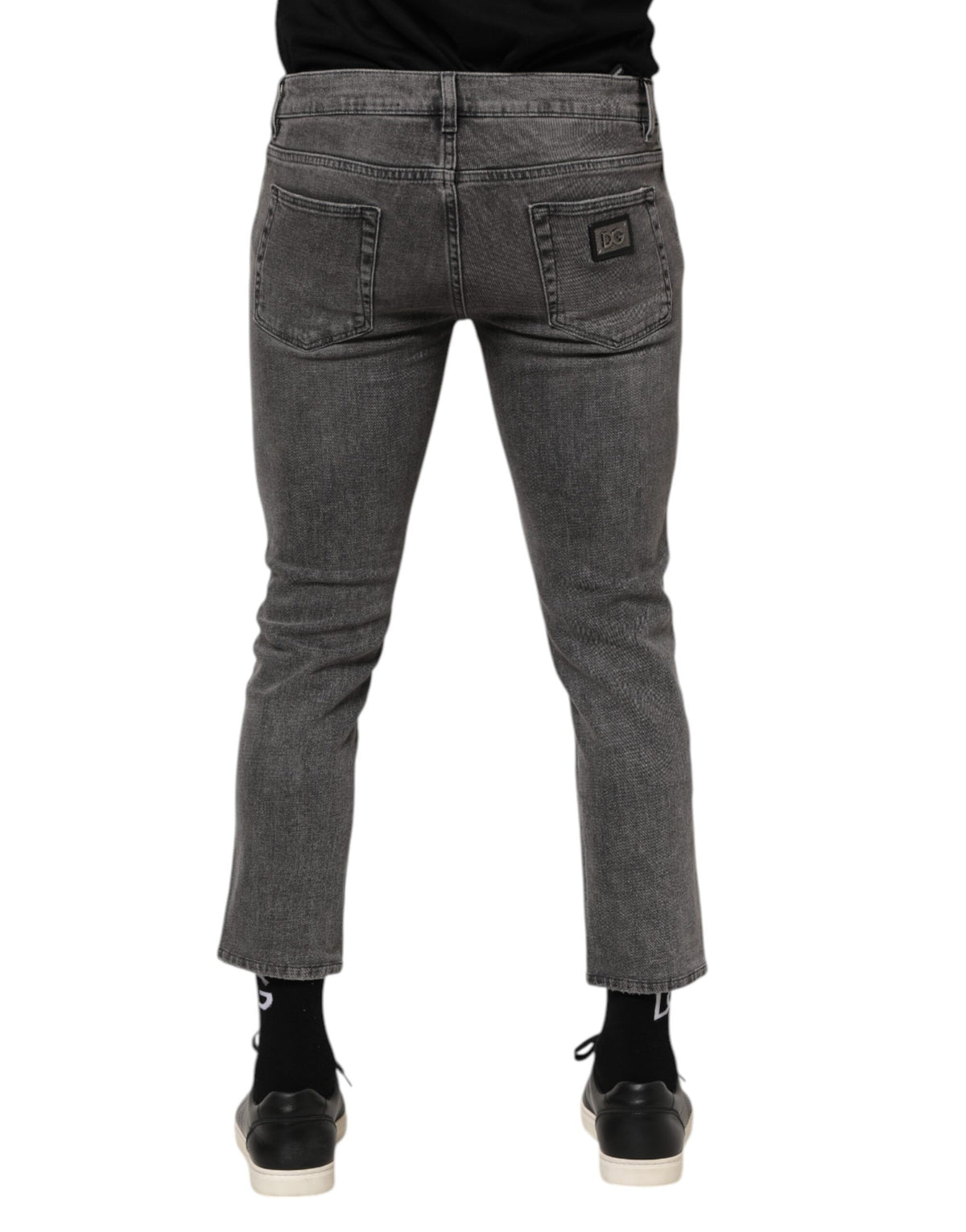 Jean en jean gris pour homme Dolce &amp; Gabbana avec plaque logo en coton