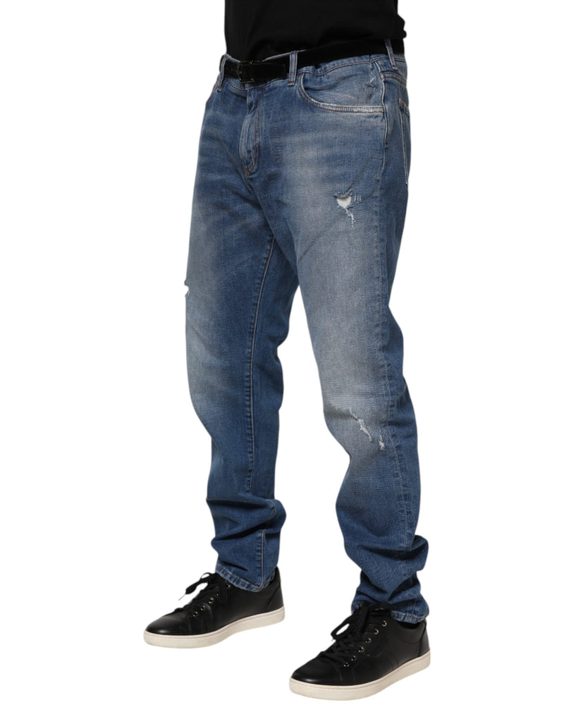 Jeans en coton bleu délavé avec plaque logo Dolce &amp; Gabbana