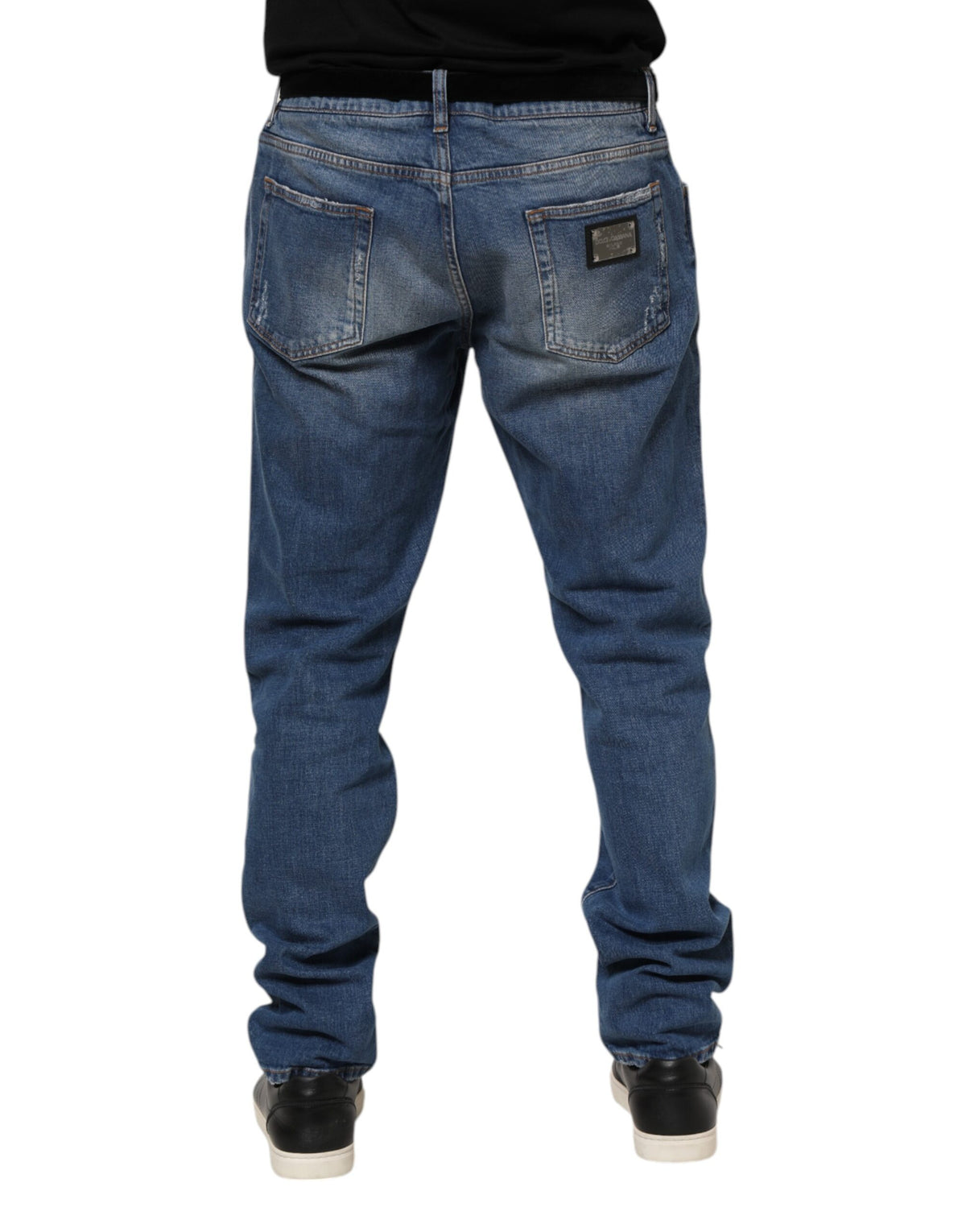 Jeans en coton bleu délavé avec plaque logo Dolce &amp; Gabbana