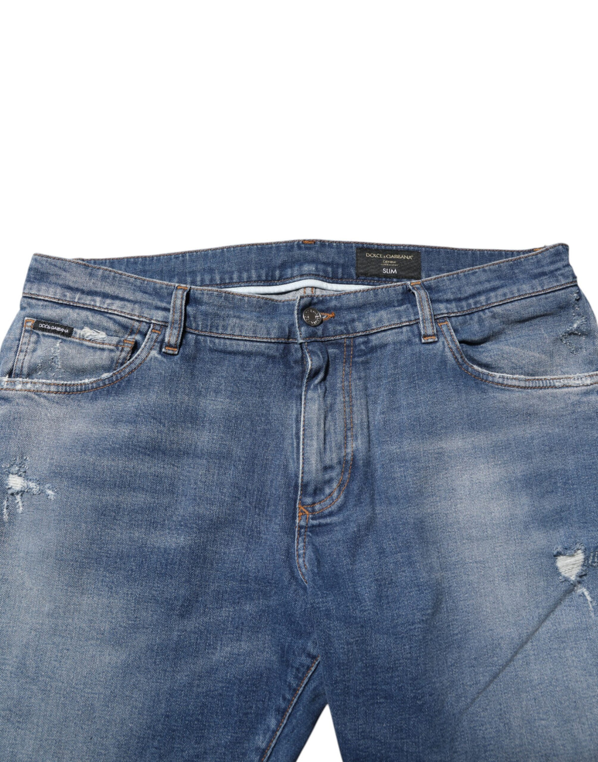 Jeans en coton bleu délavé avec plaque logo Dolce &amp; Gabbana