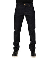 Jeans en jean pour homme Dolce &amp; Gabbana, bleu foncé, en coton, avec plaque logo.