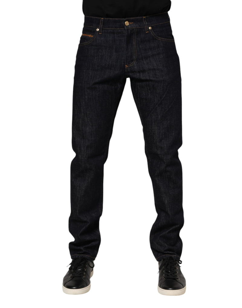 Dolce &amp; Gabbana donkerblauwe katoenen jeans voor heren met logo-plaatje