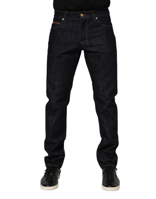 Jeans en jean pour homme Dolce & Gabbana, bleu foncé, en coton, avec plaque logo.