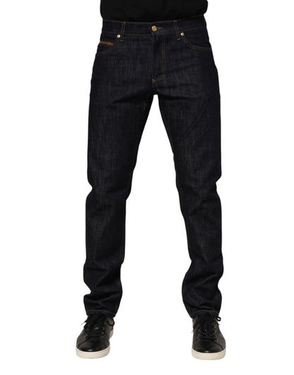 Jeans en jean pour homme Dolce &amp; Gabbana, bleu foncé, en coton, avec plaque logo.