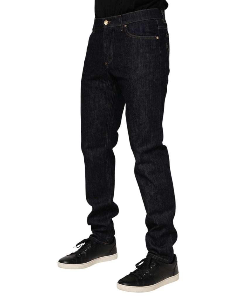 Dolce &amp; Gabbana donkerblauwe katoenen jeans voor heren met logo-plaatje