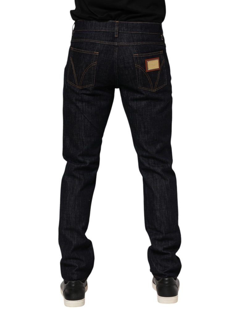 Dolce &amp; Gabbana donkerblauwe katoenen jeans voor heren met logo-plaatje
