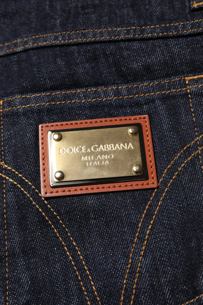 Dolce & Gabbana donkerblauwe katoenen jeans voor heren met logo-plaatje