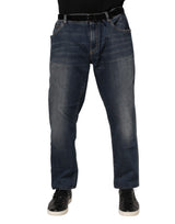 Jeans slim en coton bleu avec plaque logo Dolce &amp; Gabbana