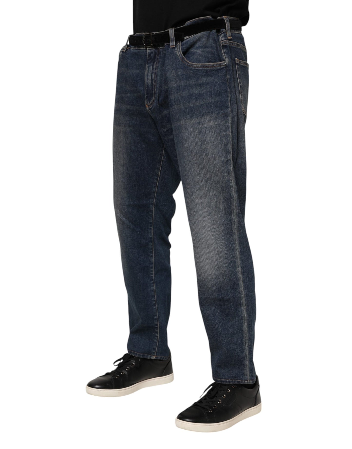 Dolce & Gabbana Blauwe Katoenen Slim Fit Jeans met Logo Plaque