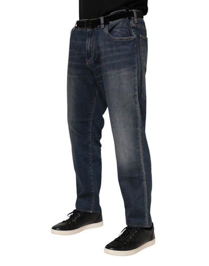 Dolce & Gabbana Blauwe Katoenen Slim Fit Jeans met Logo Plaque