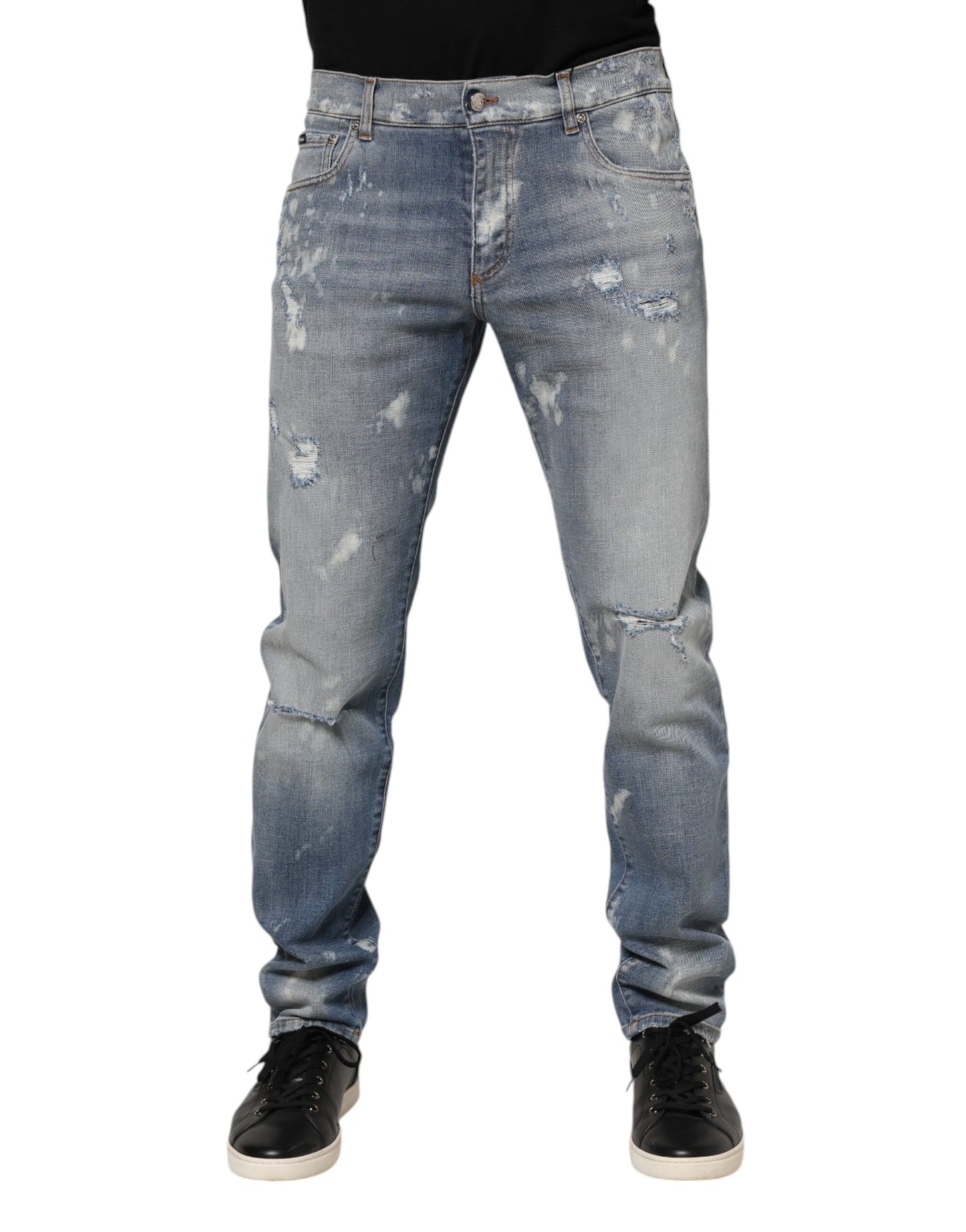 Jean en coton bleu délavé, coupe slim, pour homme, Dolce &amp; Gabbana