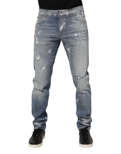 Jean en coton bleu délavé, coupe slim, pour homme, Dolce &amp; Gabbana