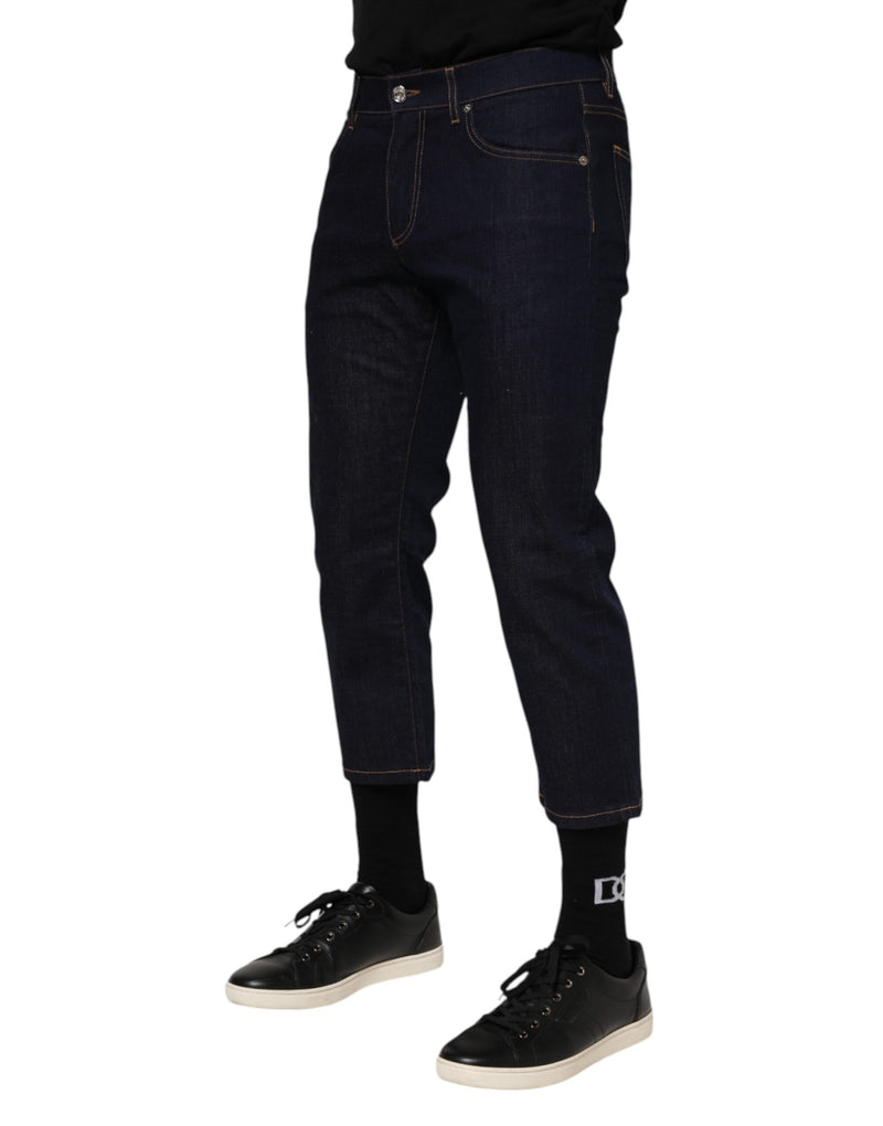Dolce &amp; Gabbana donkerblauwe katoenen slim fit jeans met logo voor heren