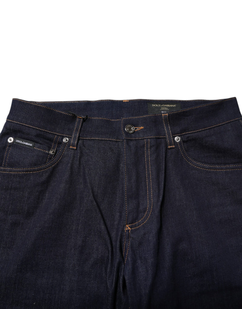 Dolce &amp; Gabbana donkerblauwe katoenen slim fit jeans met logo voor heren