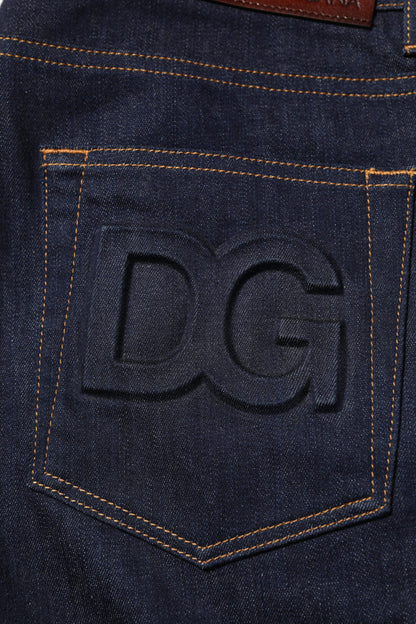 Dolce & Gabbana Dark Blue Cotton Logo Slim Fit Men Denim Jeans