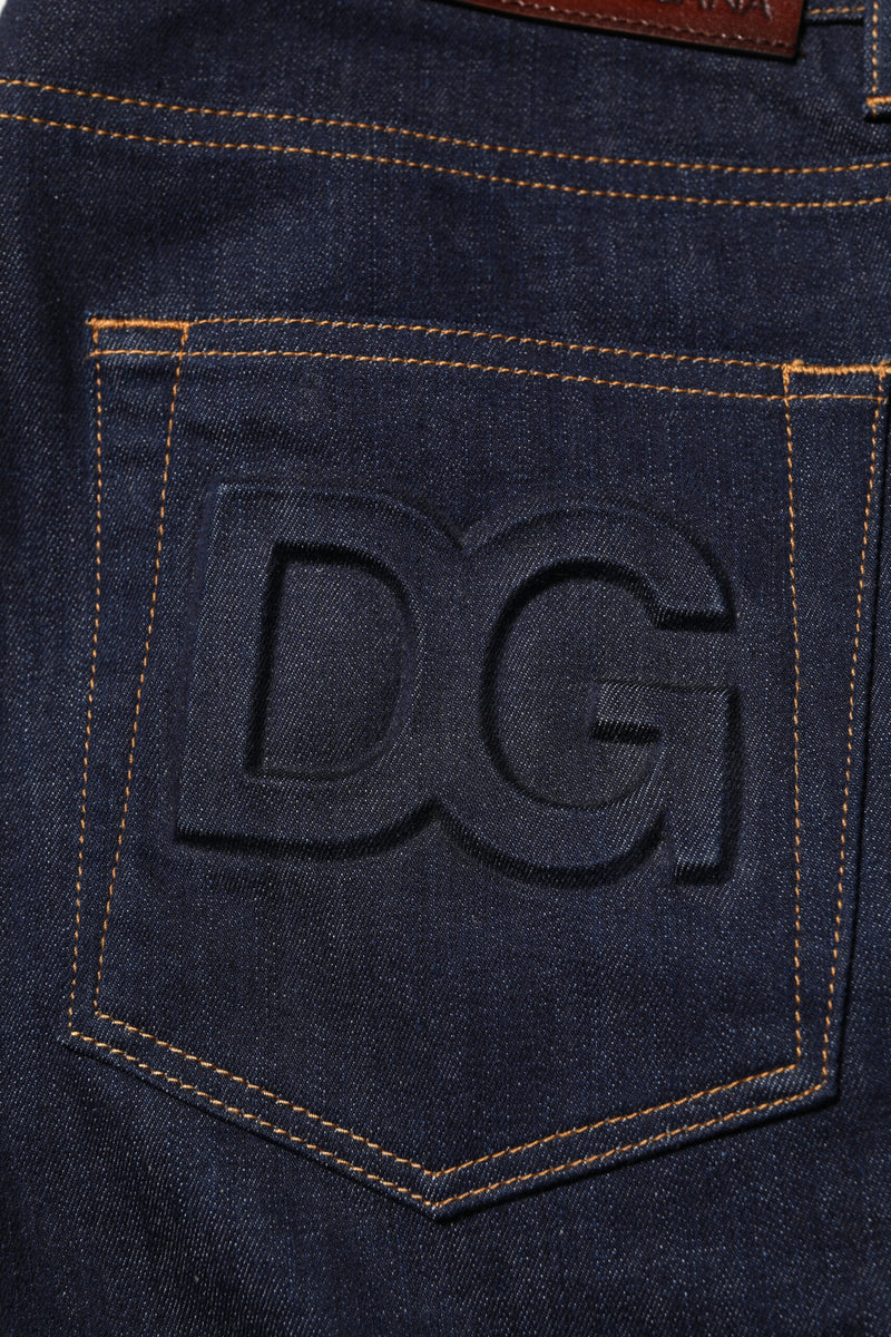 Dolce &amp; Gabbana donkerblauwe katoenen slim fit jeans met logo voor heren
