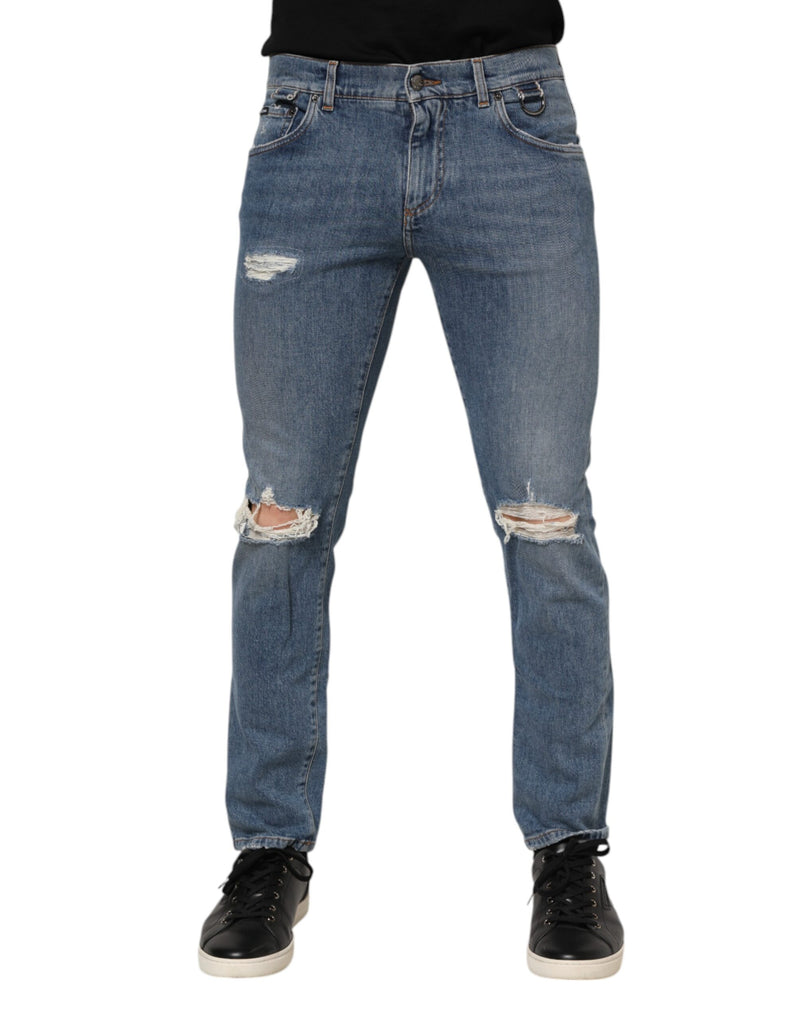 Jeans skinny en coton bleu délavé à logo Dolce &amp; Gabbana