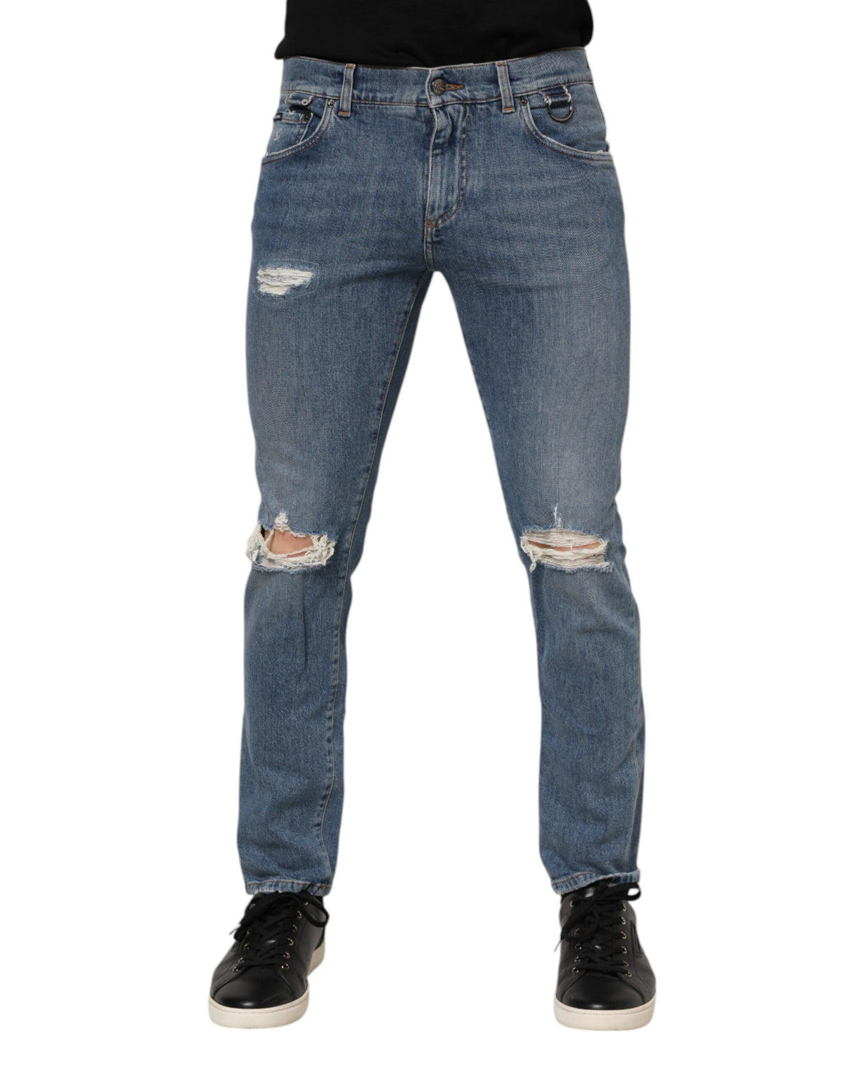 Jeans skinny en coton bleu délavé à logo Dolce &amp; Gabbana