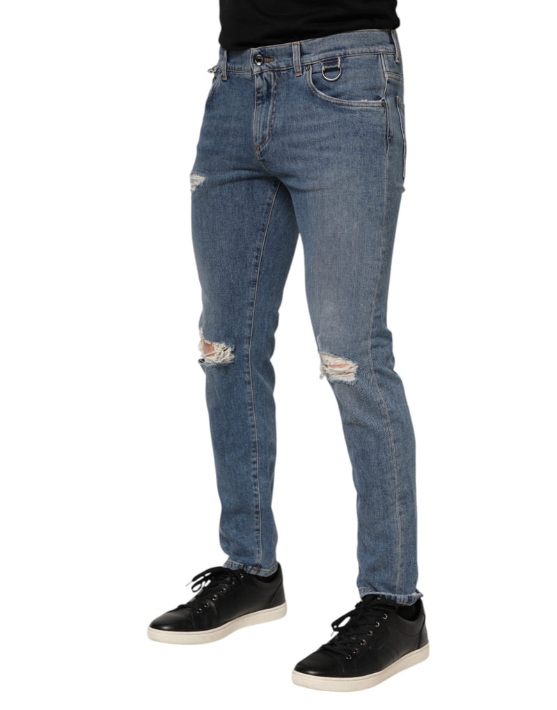 Jeans skinny en coton bleu délavé à logo Dolce &amp; Gabbana