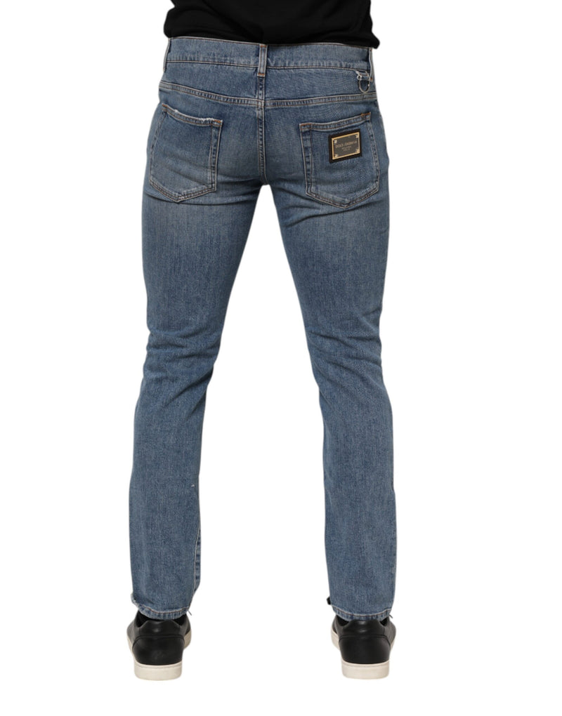 Jeans skinny en coton bleu délavé à logo Dolce &amp; Gabbana