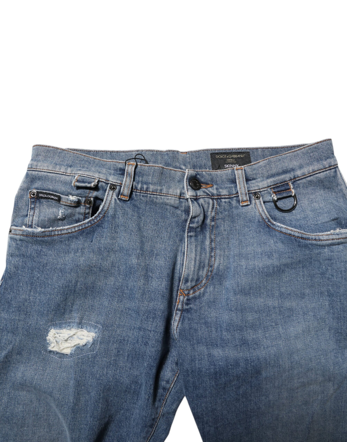 Jeans skinny en coton bleu délavé à logo Dolce &amp; Gabbana