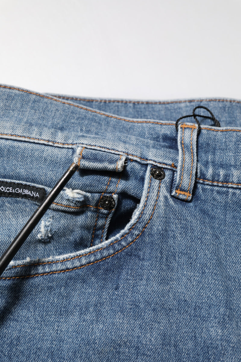Jeans skinny en coton bleu délavé à logo Dolce &amp; Gabbana