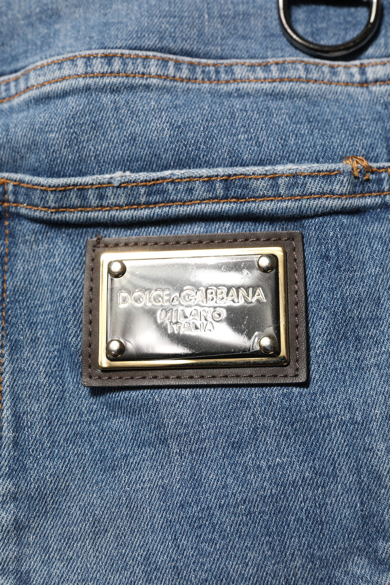 Jeans skinny en coton bleu délavé à logo Dolce &amp; Gabbana