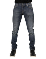 Jeans en jean skinny bleu délavé pour homme avec plaque logo Dolce &amp; Gabbana