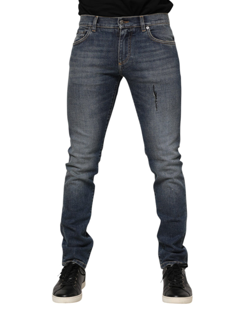 Jeans en jean skinny bleu délavé pour homme avec plaque logo Dolce &amp; Gabbana