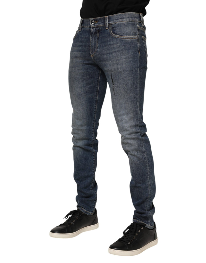 Jeans en jean skinny bleu délavé pour homme avec plaque logo Dolce &amp; Gabbana