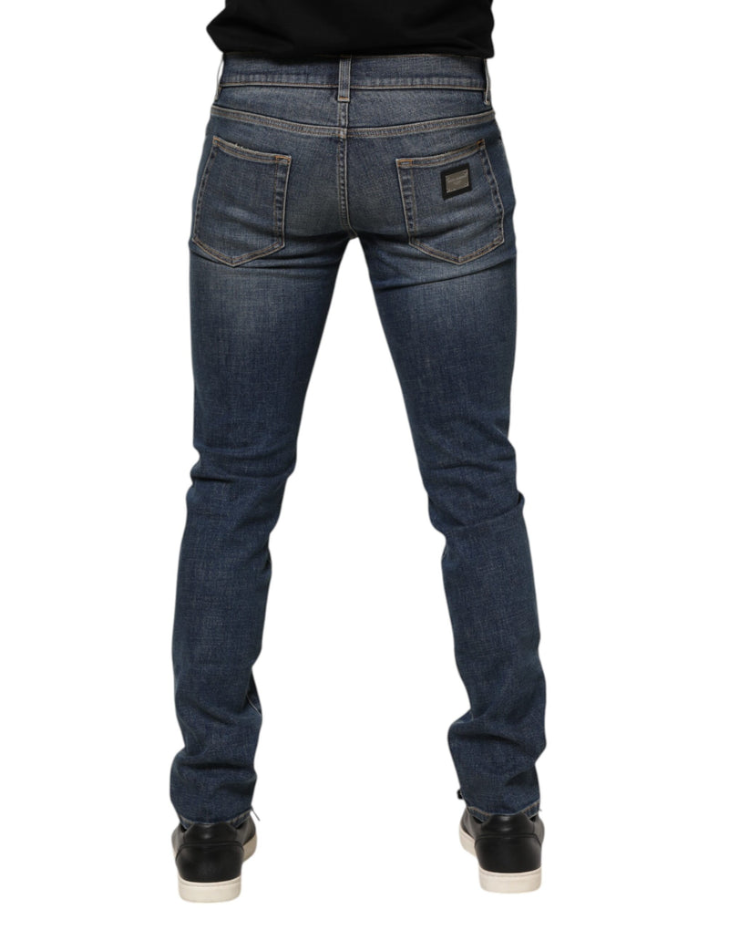 Jeans en jean skinny bleu délavé pour homme avec plaque logo Dolce &amp; Gabbana