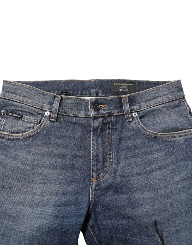 Jeans en jean skinny bleu délavé pour homme avec plaque logo Dolce &amp; Gabbana