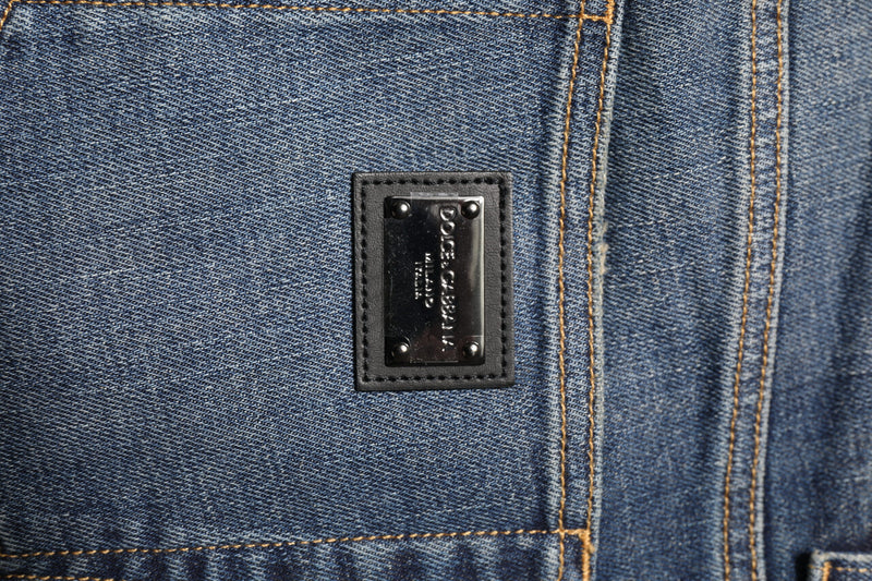 Jeans en jean skinny bleu délavé pour homme avec plaque logo Dolce &amp; Gabbana