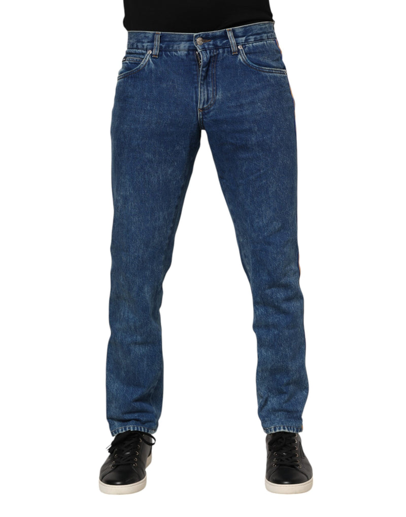 Jeans en jean bleu en coton avec plaque de logo Dolce &amp; Gabbana