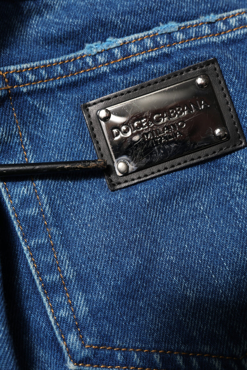 Jeans en jean bleu en coton avec plaque de logo Dolce &amp; Gabbana