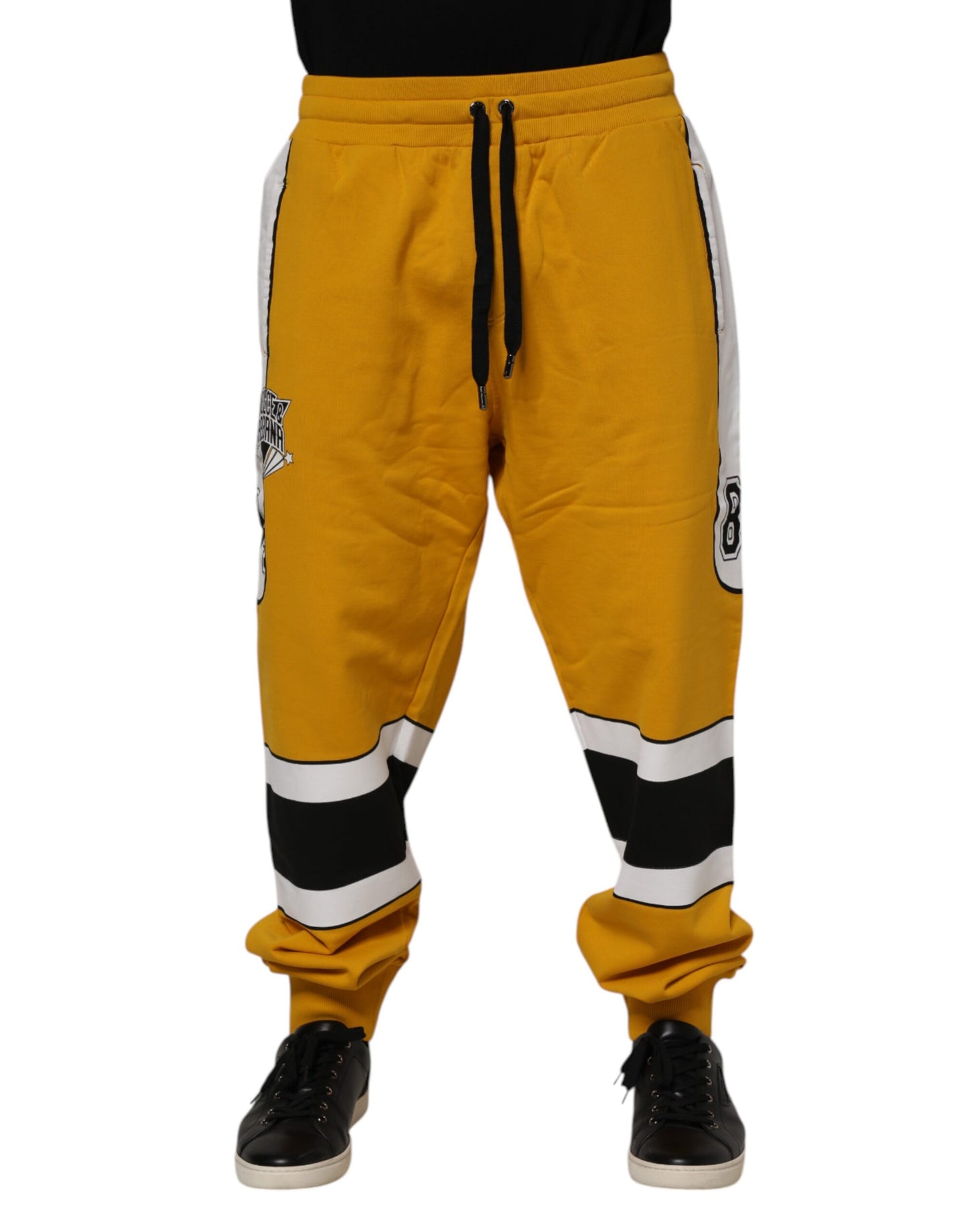 Pantalon de jogging en coton jaune Dolce & Gabbana avec logo et cordon de serrage.