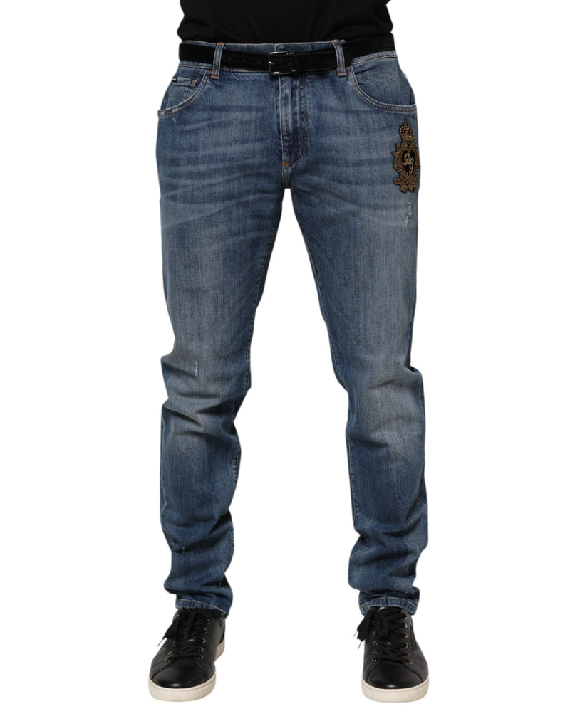 Jeans en jean bleu brodés du logo Dolce &amp; Gabbana
