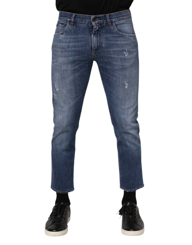 Jeans en jean bleu en coton avec plaque de logo Dolce &amp; Gabbana